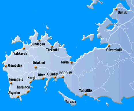 Kaart Bodrum regio
